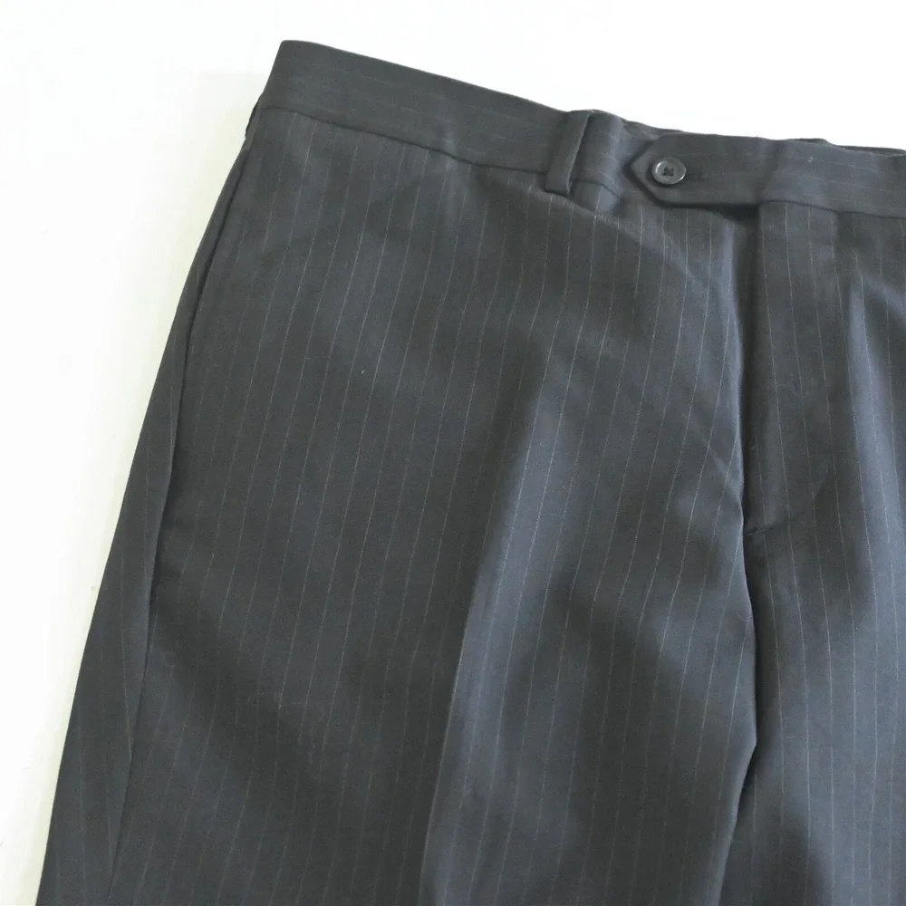 Pronto Uomo Platinum 40S 33x29 Black Striped 100% Wool Mens Jacket Pants‎ Suit